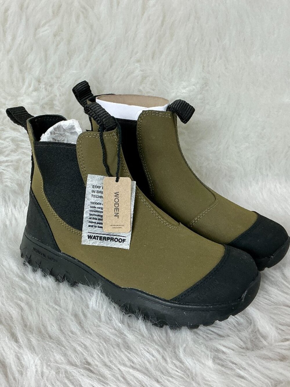 Woden Olive Green Magda Waterproof Rubber Track Chelsea Ankle Boot EU 36 US 5